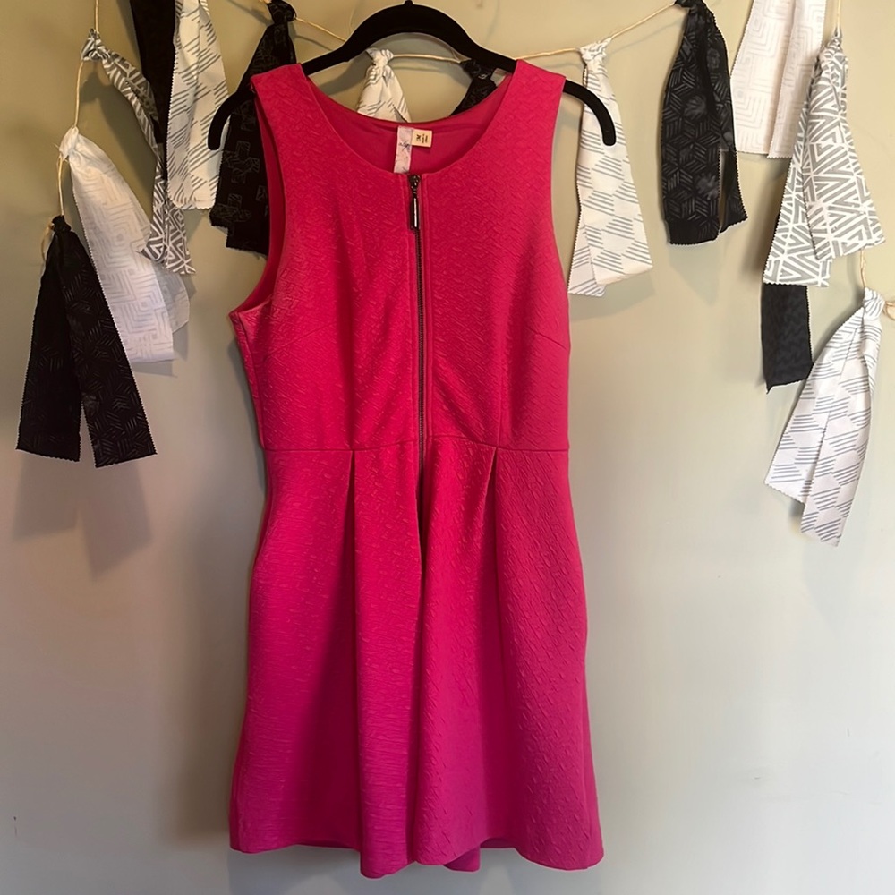 Pink fit n flare dress with pockets